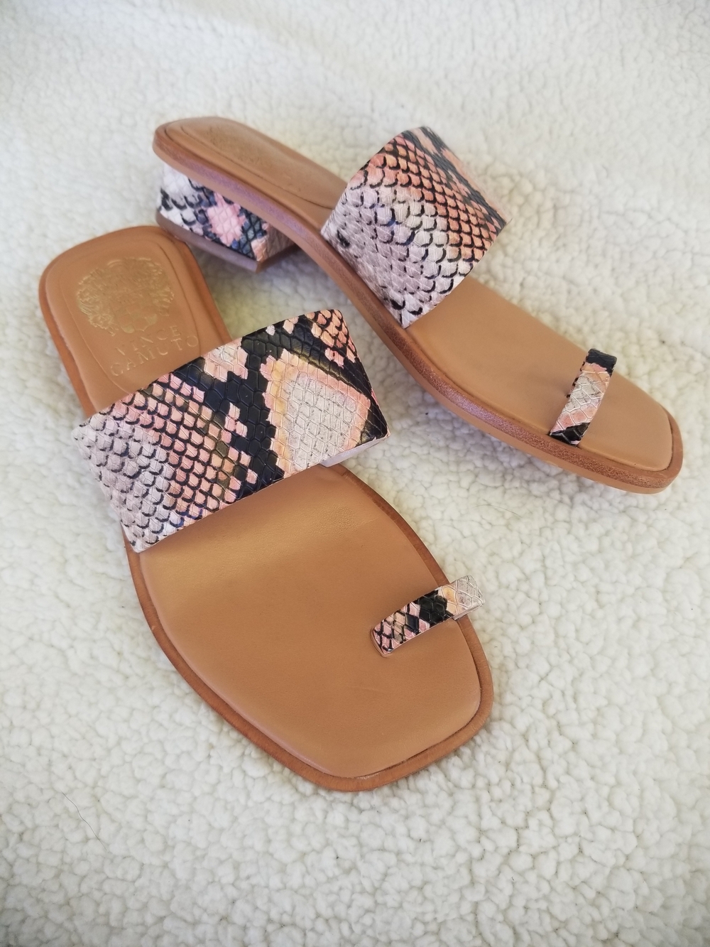 Vince Camuto Snake-Print Toe Loop Sandals